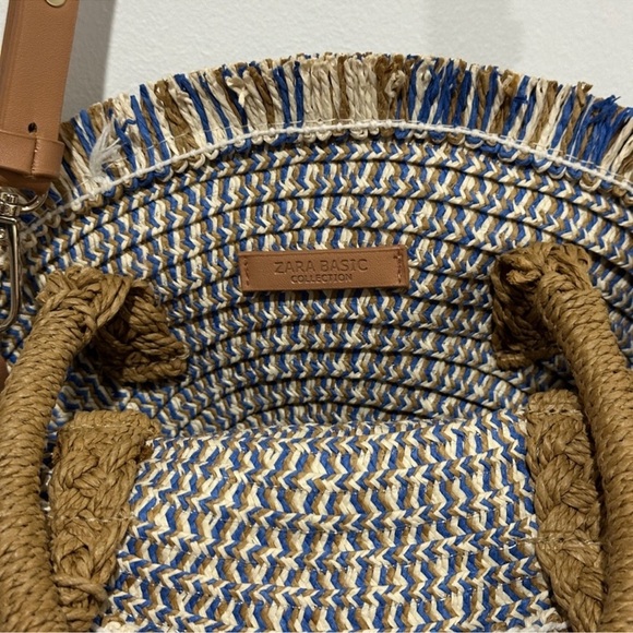 Zara Blue Round Woven Rattan Bag - Picture 5 of 5